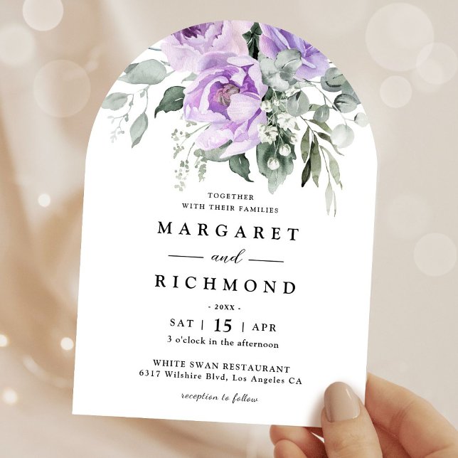 Invitation Mariage avec Arche Florale Rustique Violet Poussié (Créateur téléchargé)