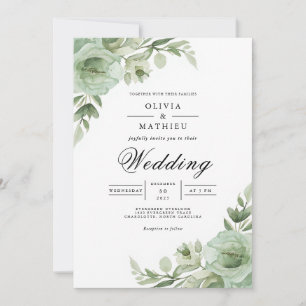 Invitation Mariage avec Arche Florale Vert Sauge