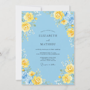 Invitation Mariage avec Arrangement Floral Bleu Ciel