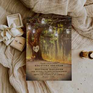 Invitation Mariage avec bocaux de Mason rustiques arbre lac l