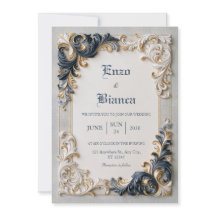 Mariage avec bordure baroque bleu marine ivoire