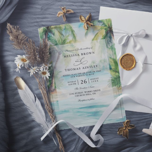 Invitation Mariage avec code QR à Paradise Palms Tropical Bea (Créateur téléchargé)
