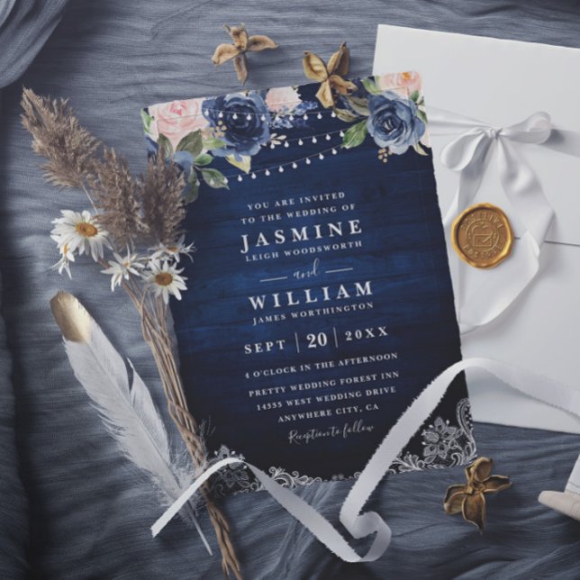 Invitation Mariage avec code QR de guirlande lumineuse rustiq (Créateur téléchargé)