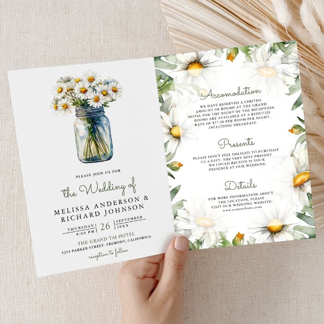 Invitation Mariage avec code QR de jar Mason floral de margue (Créateur téléchargé)
