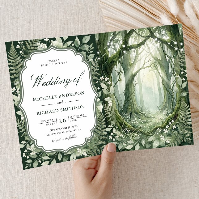 Invitation Mariage avec code QR de la forêt enchantée à l'aqu (Créateur téléchargé)