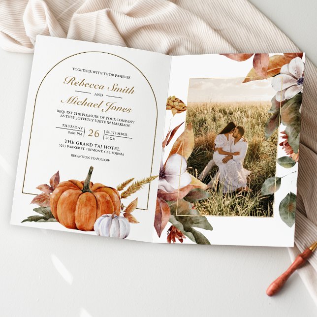Invitation Mariage avec code QR de photo de citrouille Bohème (Créateur téléchargé)
