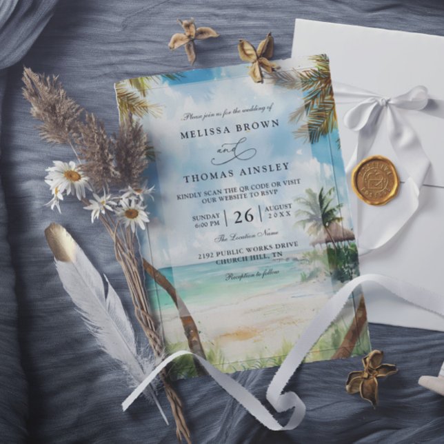 Invitation Mariage avec code QR de plage tropicale à Tulum aq (Créateur téléchargé)