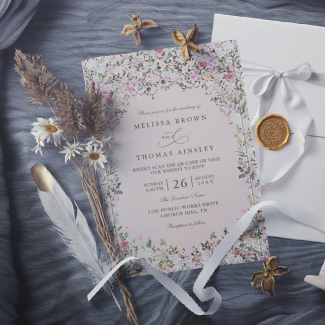 Invitation Mariage avec Code QR de Portail de Jardin à l'Aqua (Créateur téléchargé)