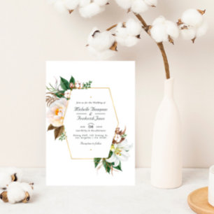 Invitation Mariage avec code QR de réponse florale or et blan