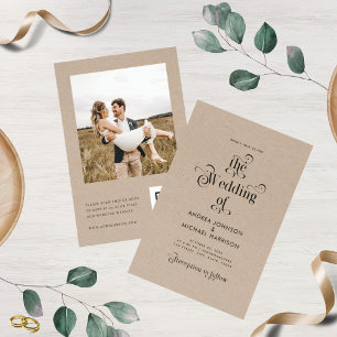 Invitation Mariage avec code QR et typographie vintage Kraft
