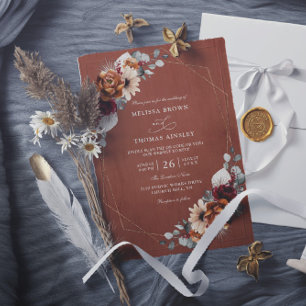 Invitation Mariage avec code QR floral Terracotta Sauge Bourg