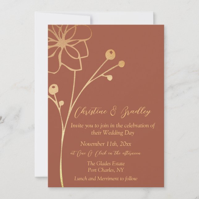 Invitation Mariage avec code QR photo cuivre et or (Devant)