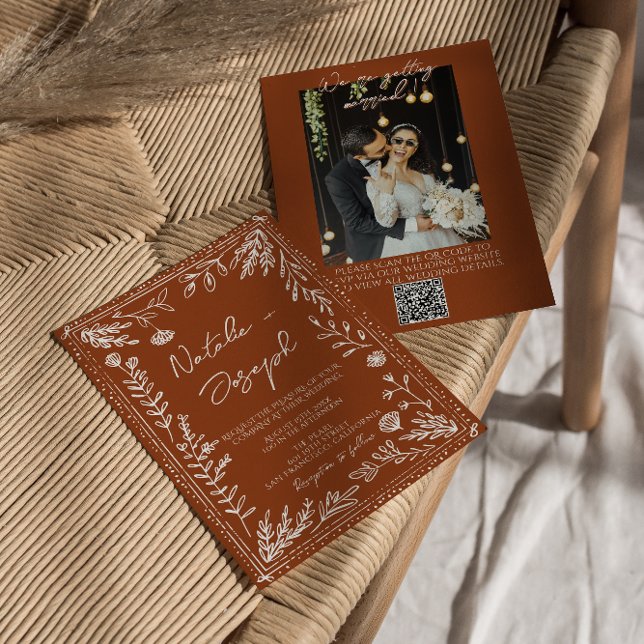 Invitation Mariage avec code QR photo en terre cuite orange f (Créateur téléchargé)