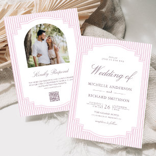 Invitation Mariage avec code QR photo rayé lavande pastel