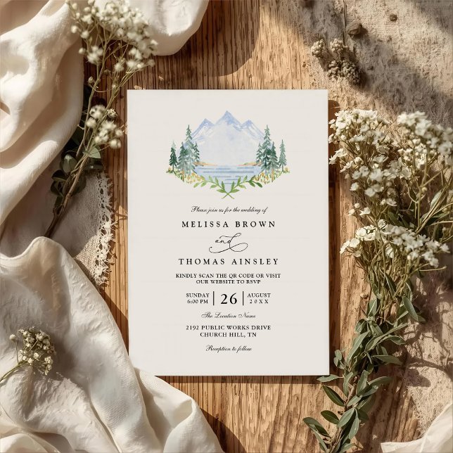 Invitation Mariage avec Code QR Rustique sous l'Arbre de la F (Créateur téléchargé)