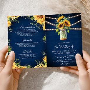 Invitation Mariage avec code QR sur pot Mason Tournesols Bleu
