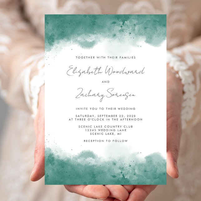 Invitation Mariage avec des Bordures d'Aquarelle Sarcelle Mod (Créateur téléchargé)