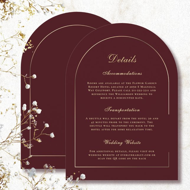 Invitation Mariage avec détails de fond Bourgogne sur Arche D (Créateur téléchargé)