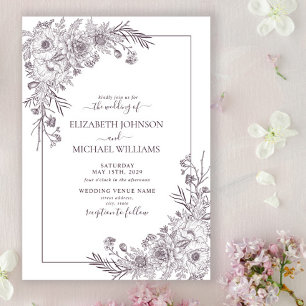 Invitation Mariage avec écriture artistique de ligne florale 