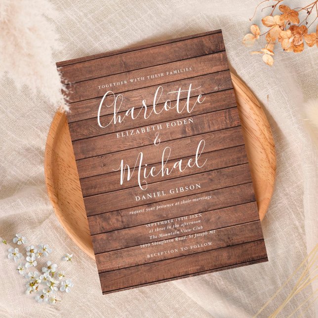 Invitation Mariage avec écriture manuscrite sur bois rustique (Créateur téléchargé)