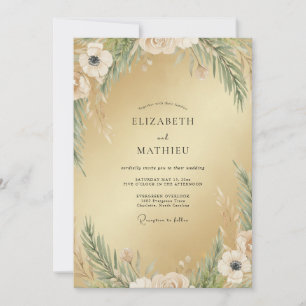 Invitation Mariage avec feuillage de mousse Champagne