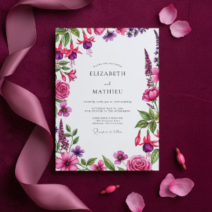 Invitation Mariage avec Fleurissement Floral Magenta