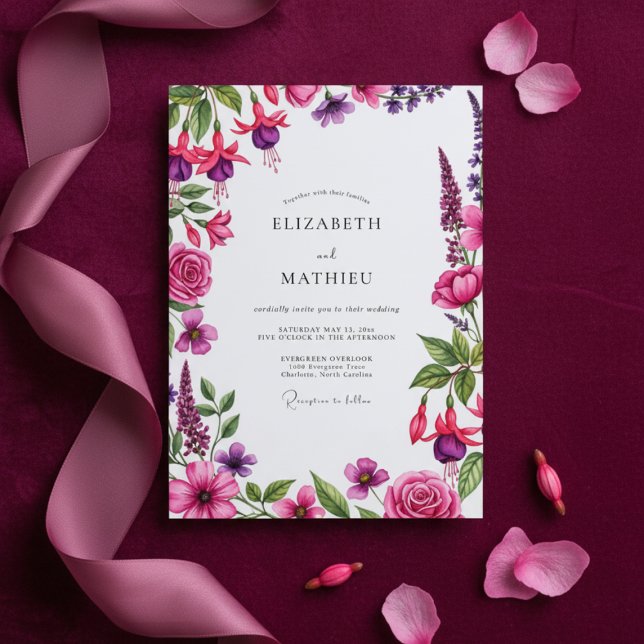 Invitation Mariage avec Fleurissement Floral Magenta (Créateur téléchargé)