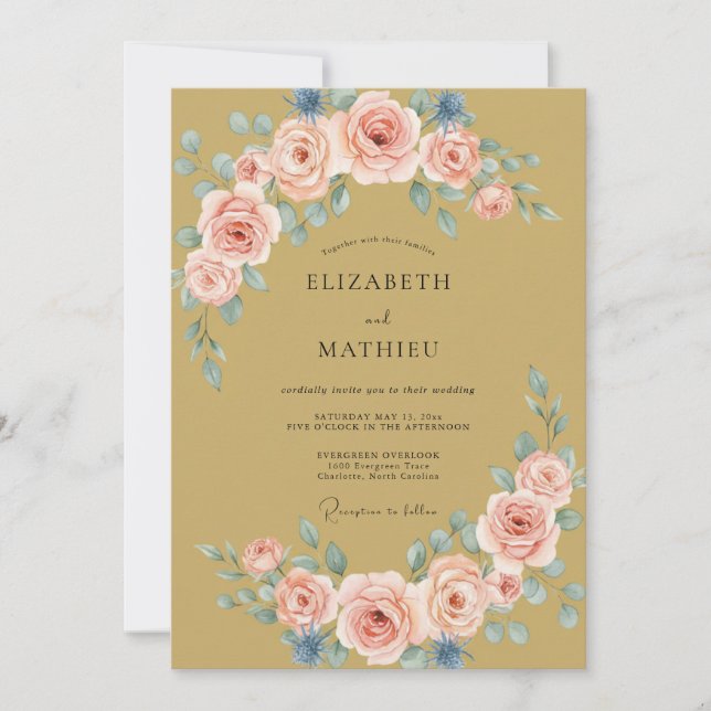 Invitation Mariage avec Fleuron de Pêche Peint (Devant)