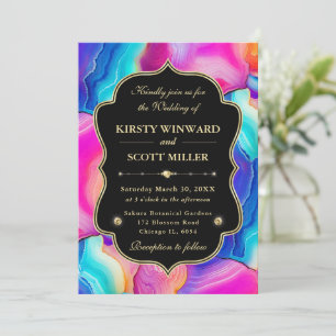 Invitation Mariage avec Géode d'Agate Arc-en-Ciel et Cadre No