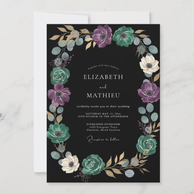 Invitation Mariage avec Guirlande d'Améthyste Noire (Devant)