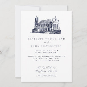Invitation Mariage avec Illustration de Église Classique Vint