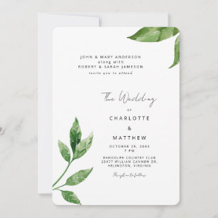 Invitation Mariage avec les deux familles entourées de verdur