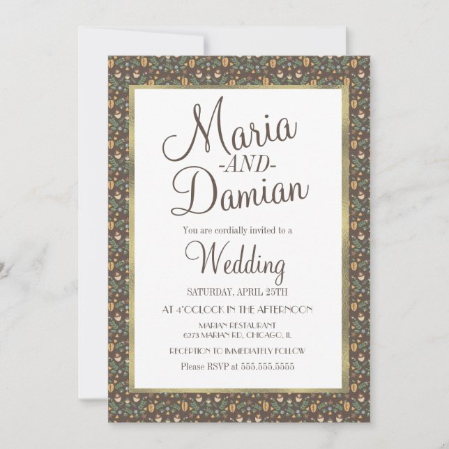 Invitation Mariage avec motif de verdure fleurie décontracté (Devant)