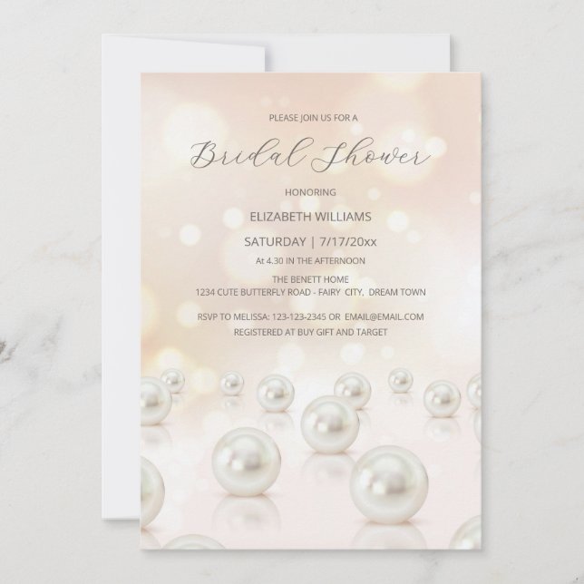 Invitation Mariage avec perles réfléchissantes crème Douche d (Devant)