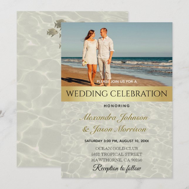 Invitation Mariage avec photo de plage (Devant / Derrière)