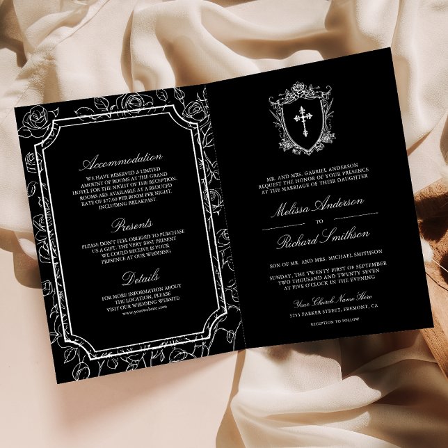 Invitation Mariage avec QR Code Catholique Noir Victorien (Créateur téléchargé)