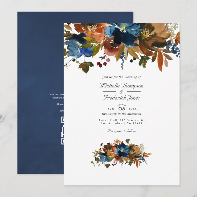 Invitation Mariage avec QR Code RSVP Fleurs Gingembre et Mari (Devant / Derrière)