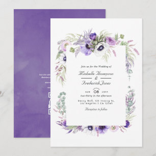 Invitation Mariage avec réponse QR Code Fleur Violet Poussiér
