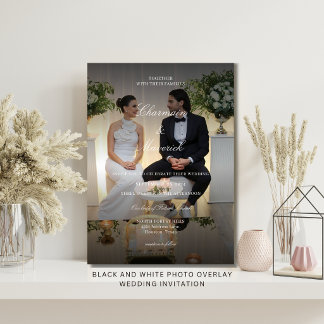 Invitation Mariage avec superposition de photo en noir et bla