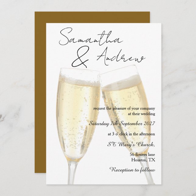 Invitation Mariage avec Toast au Champagne (Devant / Derrière)