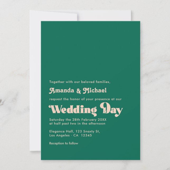 Invitation Mariage avec typographie rétro Fusion Émeraude et  (Devant)