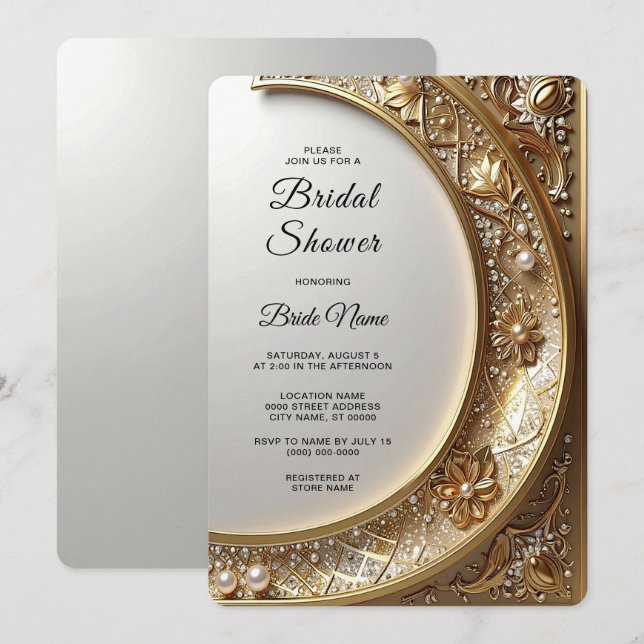 Invitation Mariage avec un cadre doré orné (Devant / Derrière)