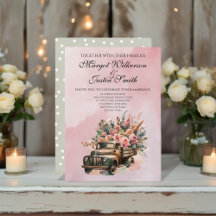Mariage avec un camion vintage et des fleurs