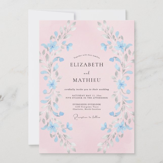 Invitation Mariage avec un coup de pinceau bleu pâle (Devant)
