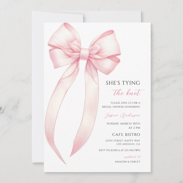 Invitation Mariage avec un Nœud Rose (Devant)
