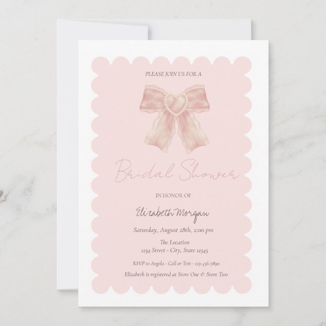 Invitation Mariage avec un Ruban Rose Aquarelle (Devant)