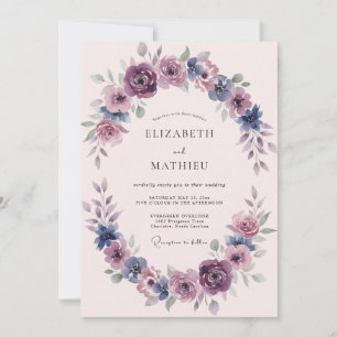 Invitation Mariage avec une Arche Fleurie de Pourpre Poussiér