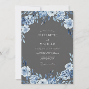 Invitation Mariage avec une arche fleurie en bleu poussiéreux