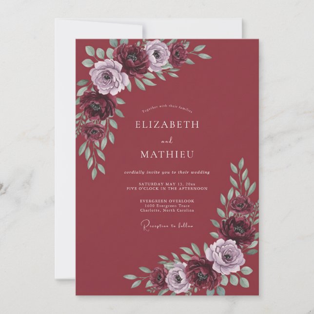 Invitation Mariage avec une Arche Florale Luxuriante de Bourg (Devant)