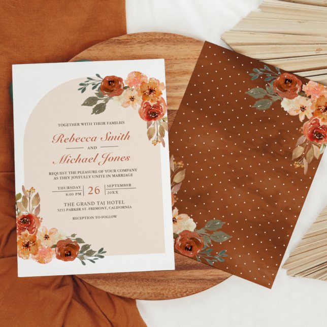 Invitation Mariage avec une arche florale terne orangée rusti (Créateur téléchargé)